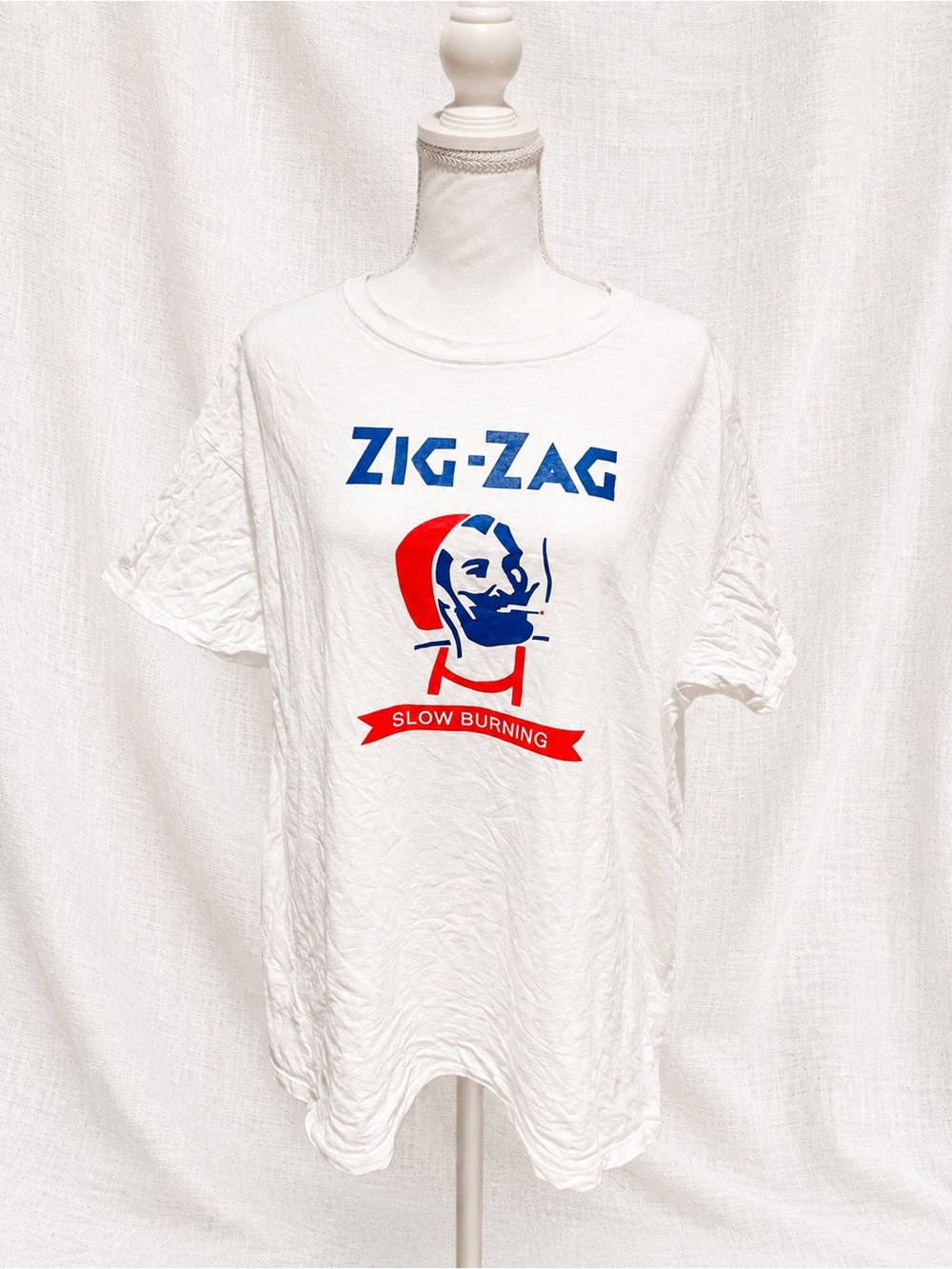 Zig-Zag Slow Burning Graphic T-Shirt XL White Red Blue Smoking Tee
